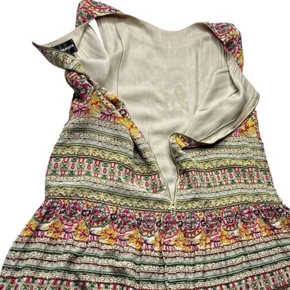 Hemant & Nandina  Anthropologie Silk Beaded Drop Waist Boho Dress w Scarf, SZ 10 - Picture 8 of 15